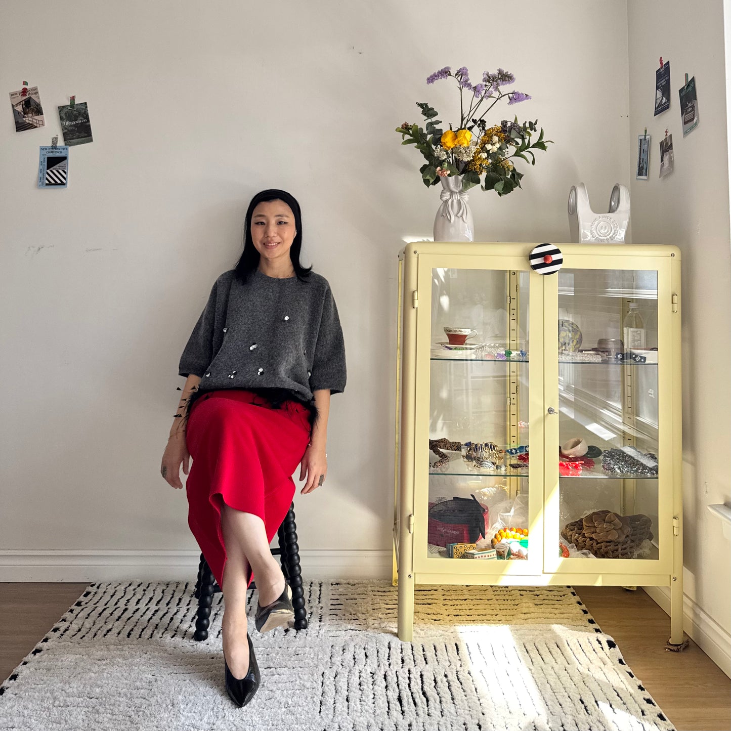 Wool Pencil Skirt (red, black)