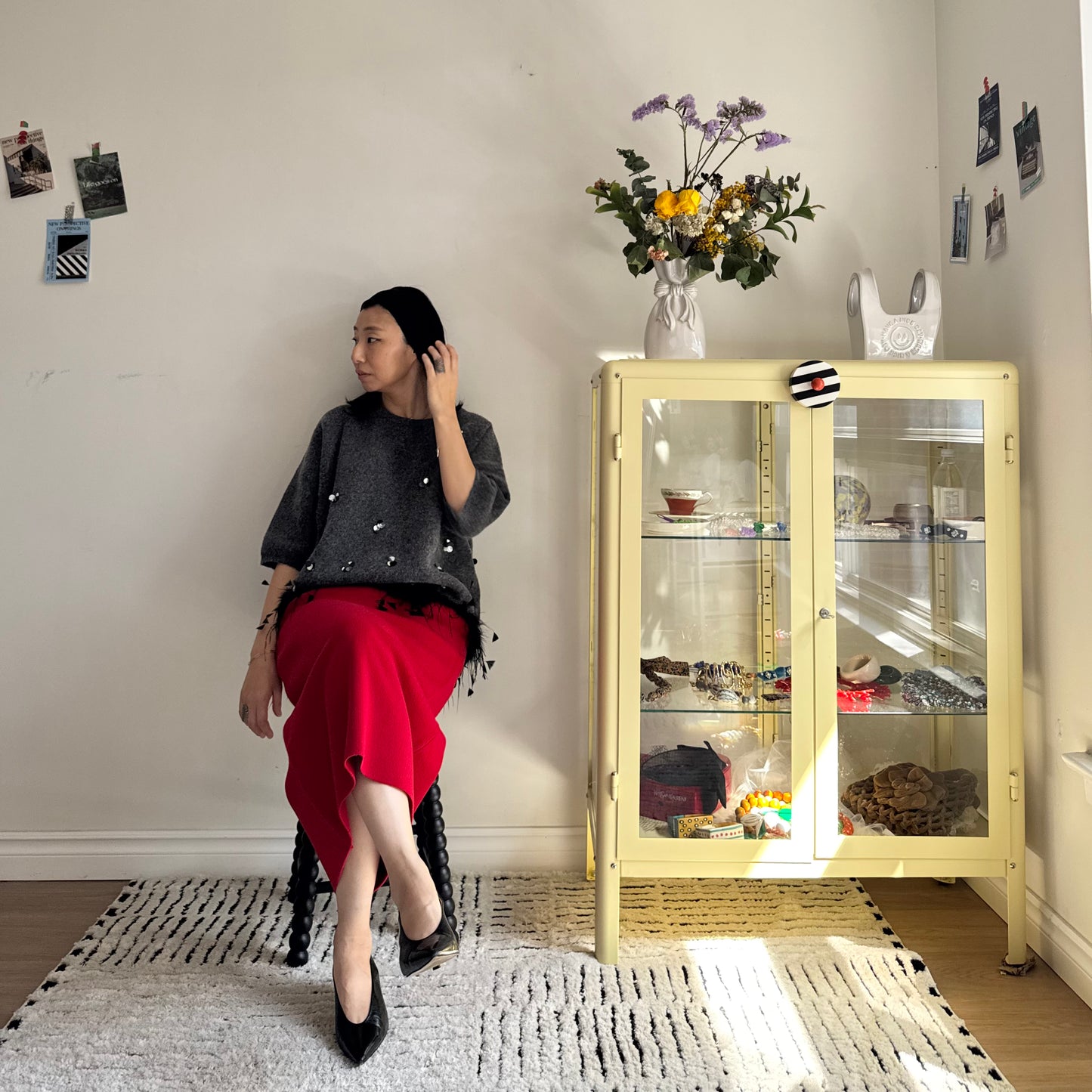 Wool Pencil Skirt (red, black)
