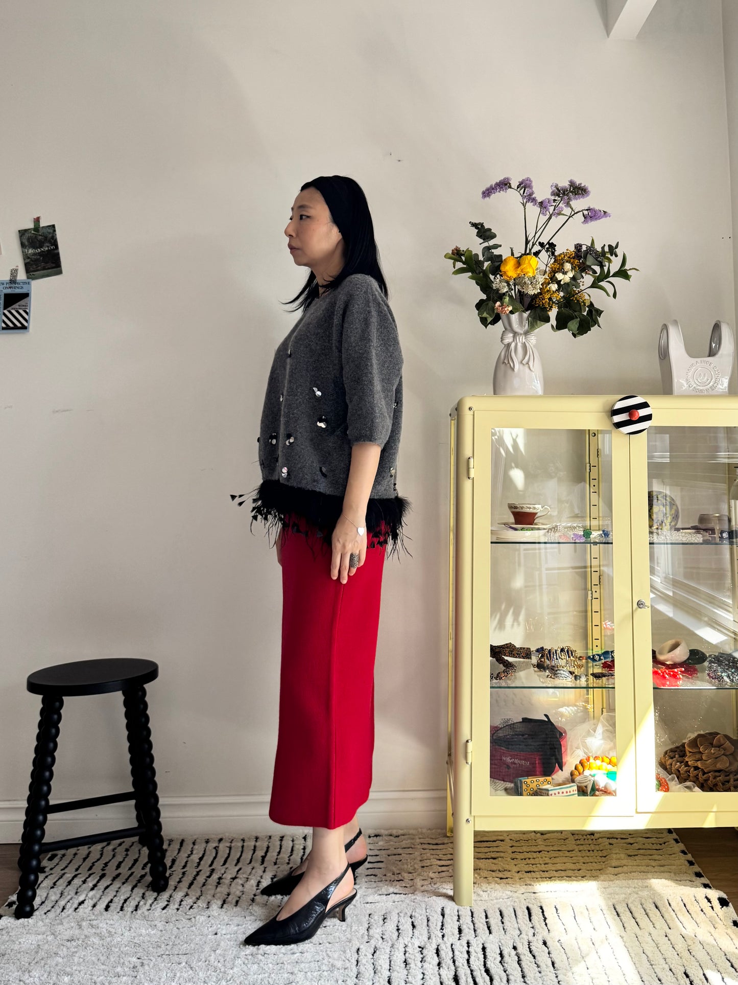 Wool Pencil Skirt (red, black)
