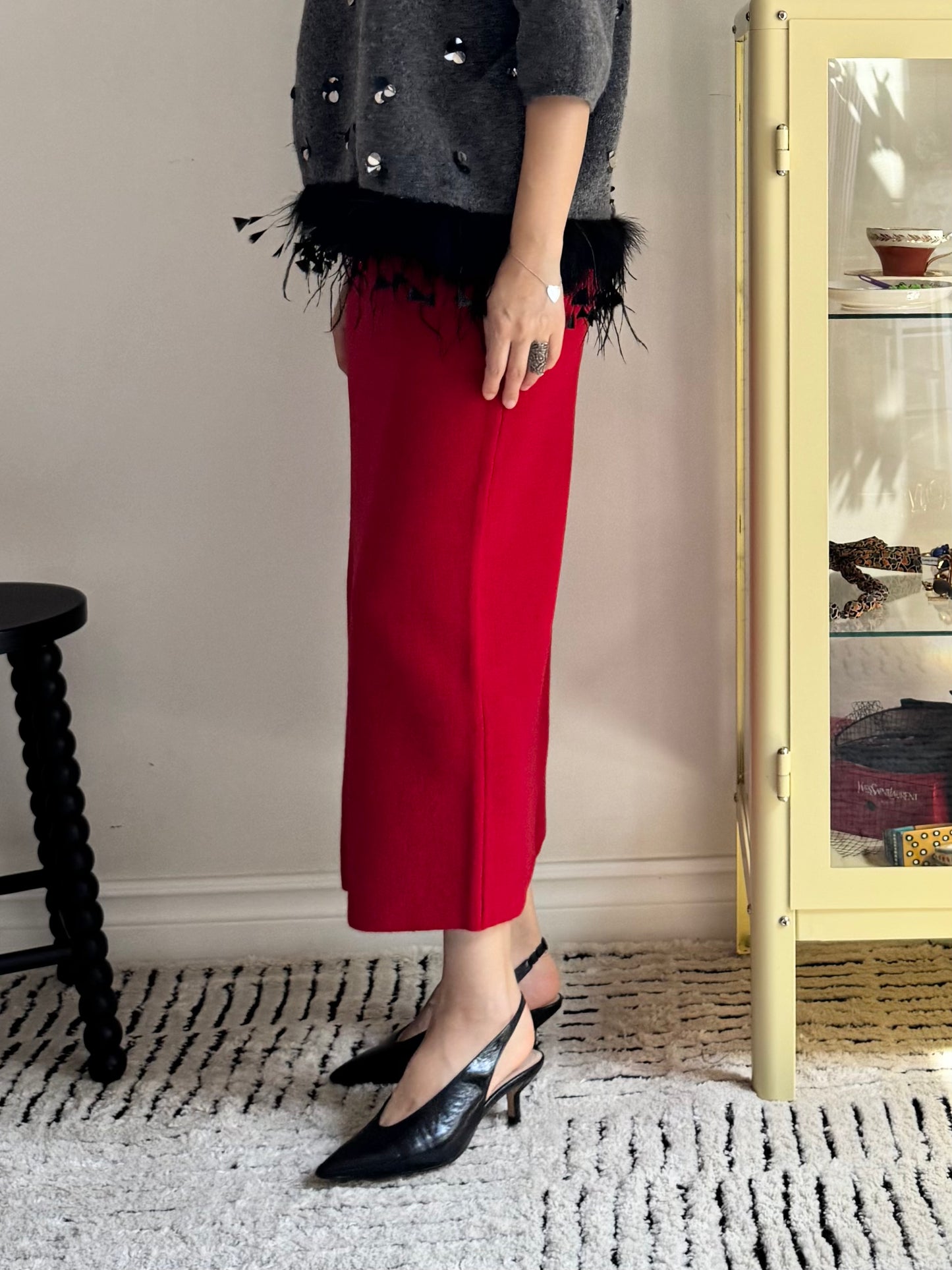 Wool Pencil Skirt (red, black)