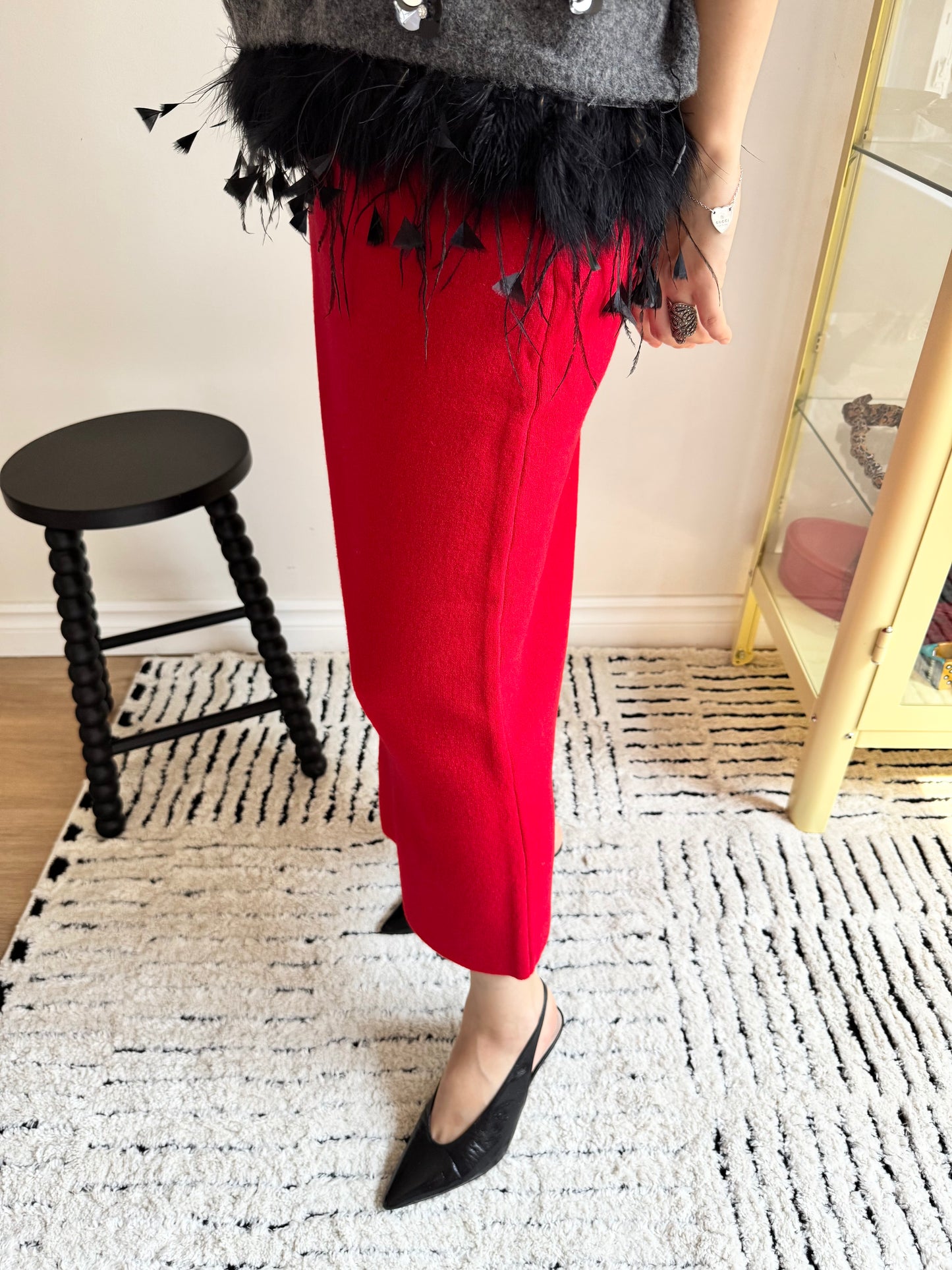 Wool Pencil Skirt (red, black)