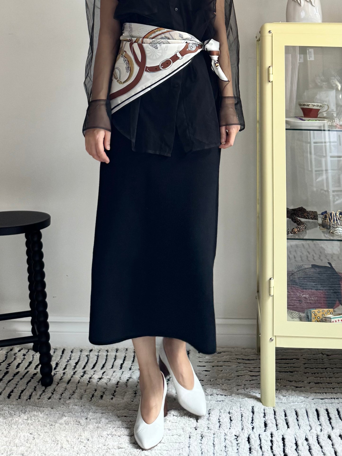 Wool Pencil Skirt (red, black)