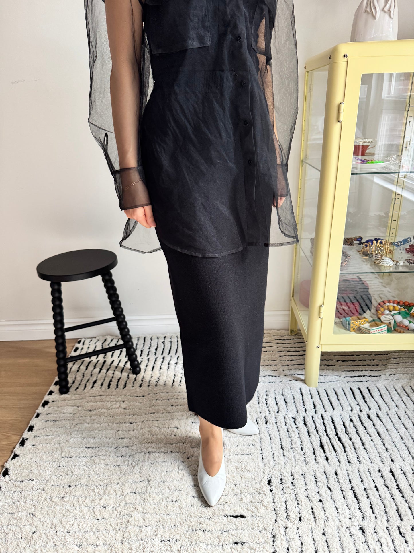 Wool Pencil Skirt (red, black)