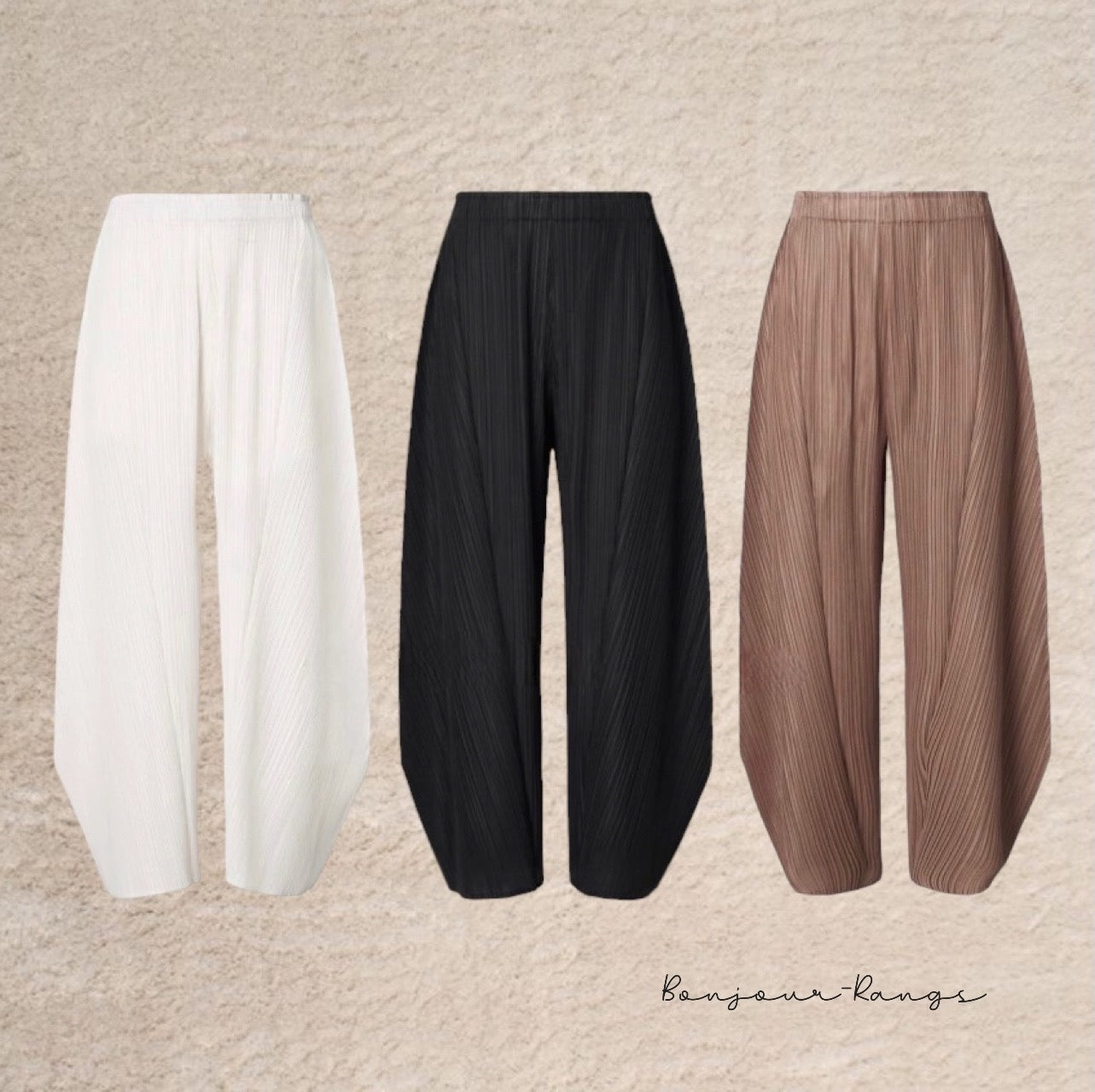 Glow Pleated Balloon Pants(brick, ivory, black)