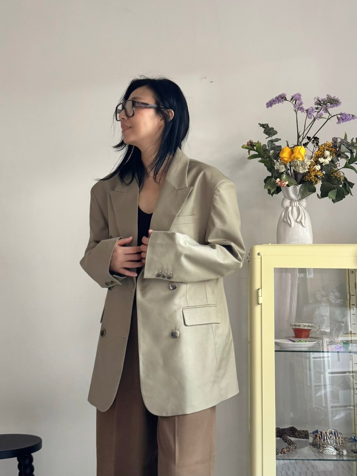 oversized double breasted blazer (pink,khaki,navy)