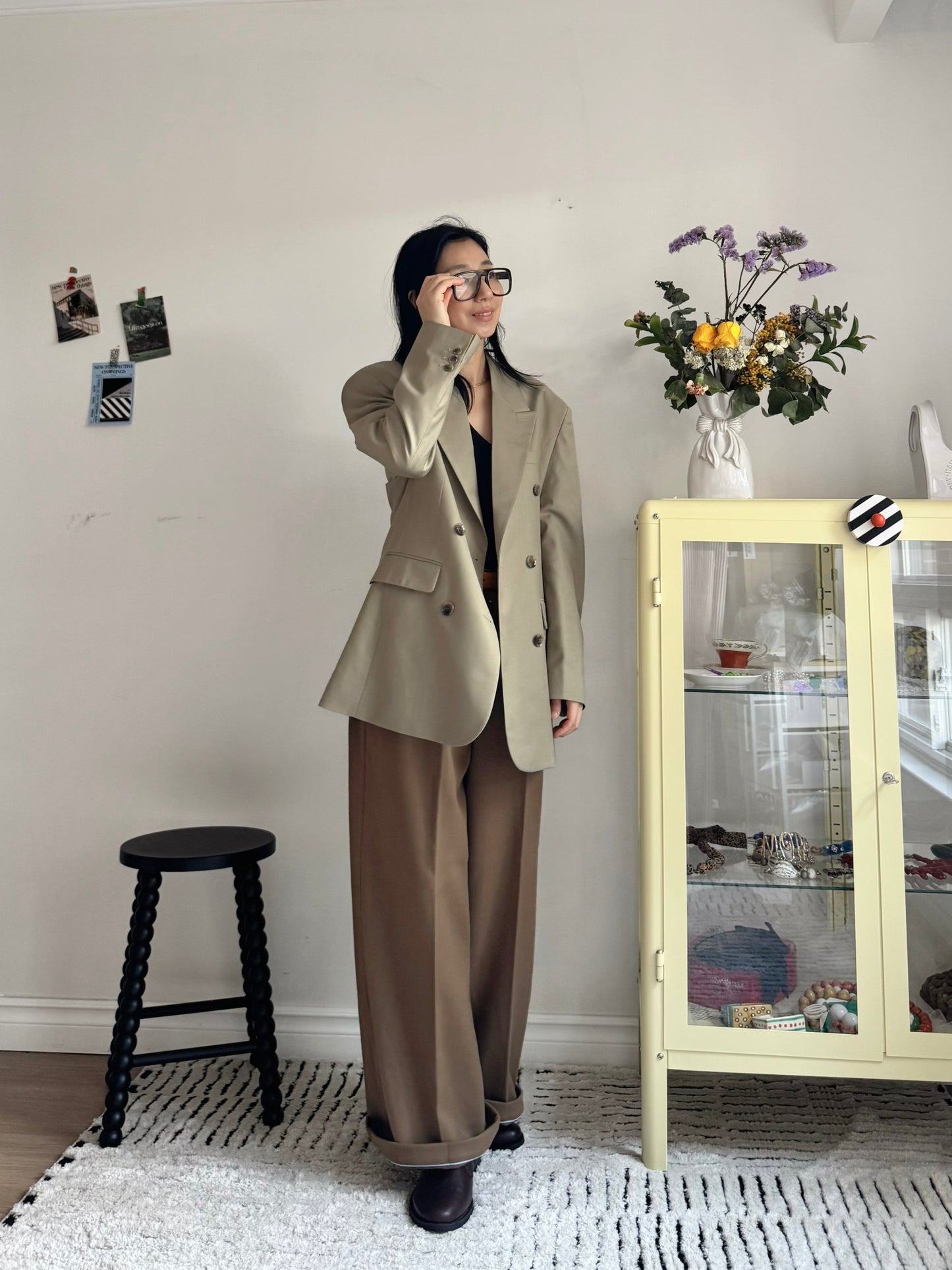 oversized double breasted blazer (pink,khaki,navy)