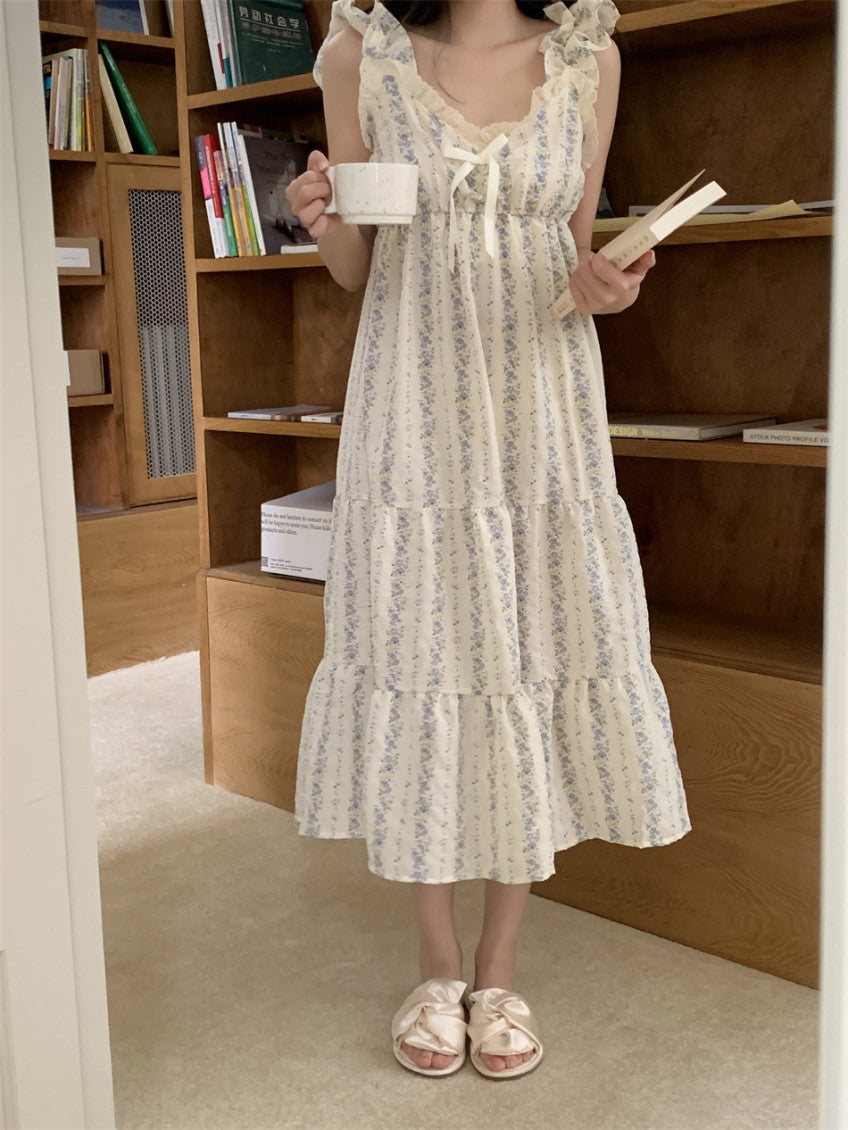 Floral Ruffle Pajama Dress (pink, blue)