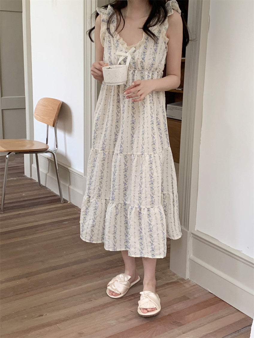 Floral Ruffle Pajama Dress (pink, blue)