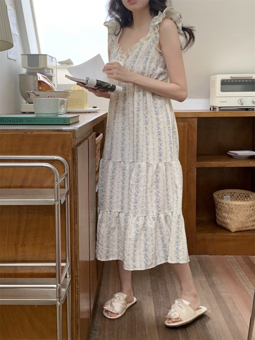 Floral Ruffle Pajama Dress (pink, blue)