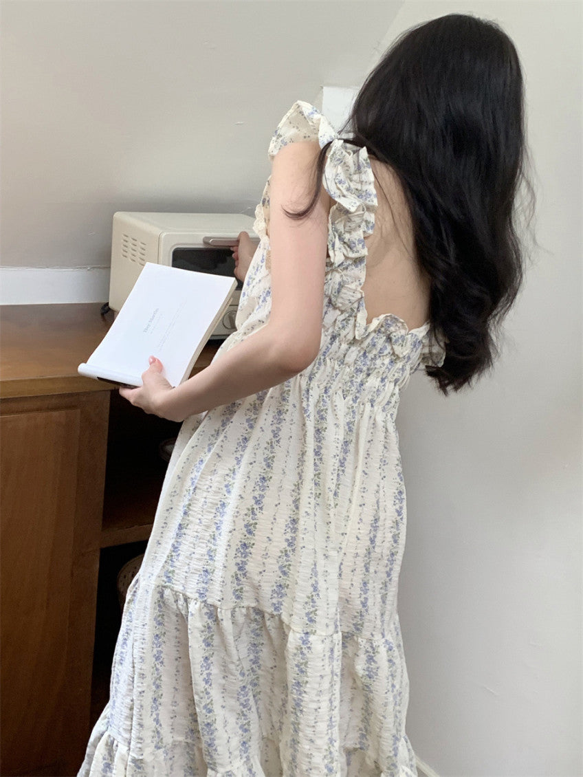 Floral Ruffle Pajama Dress (pink, blue)