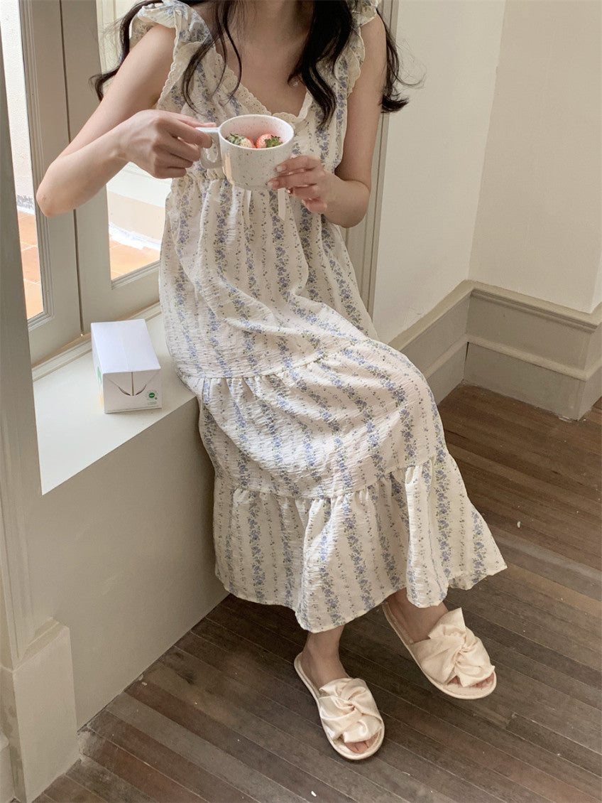 Floral Ruffle Pajama Dress (pink, blue)