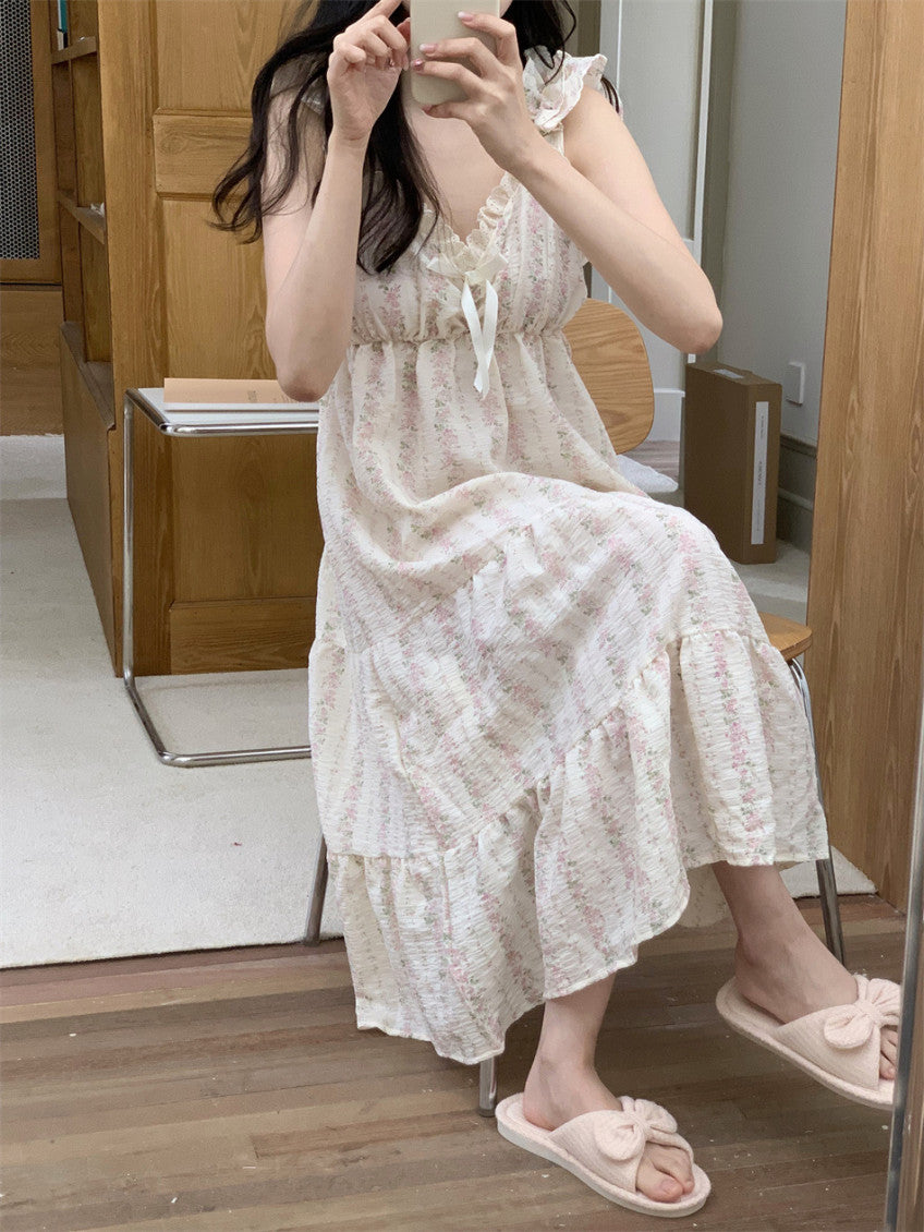 Floral Ruffle Pajama Dress (pink, blue)