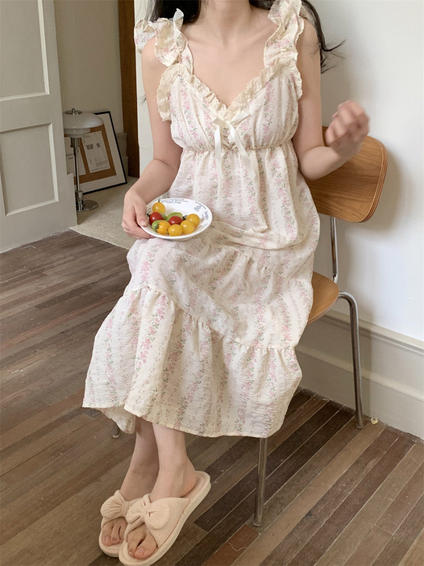 Floral Ruffle Pajama Dress (pink, blue)