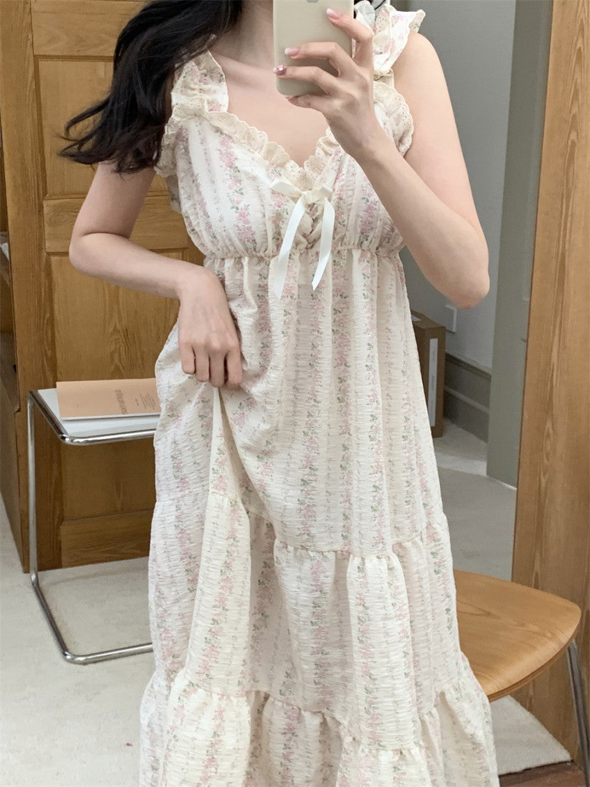 Floral Ruffle Pajama Dress (pink, blue)