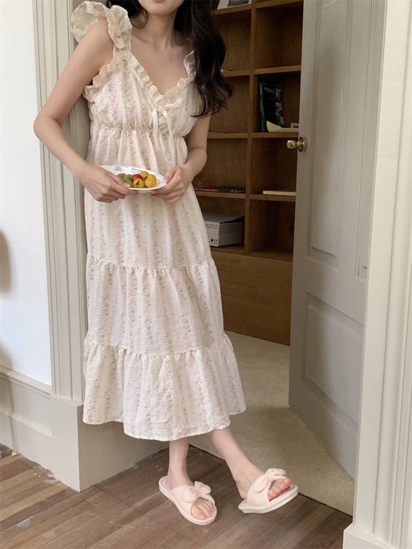 Floral Ruffle Pajama Dress (pink, blue)