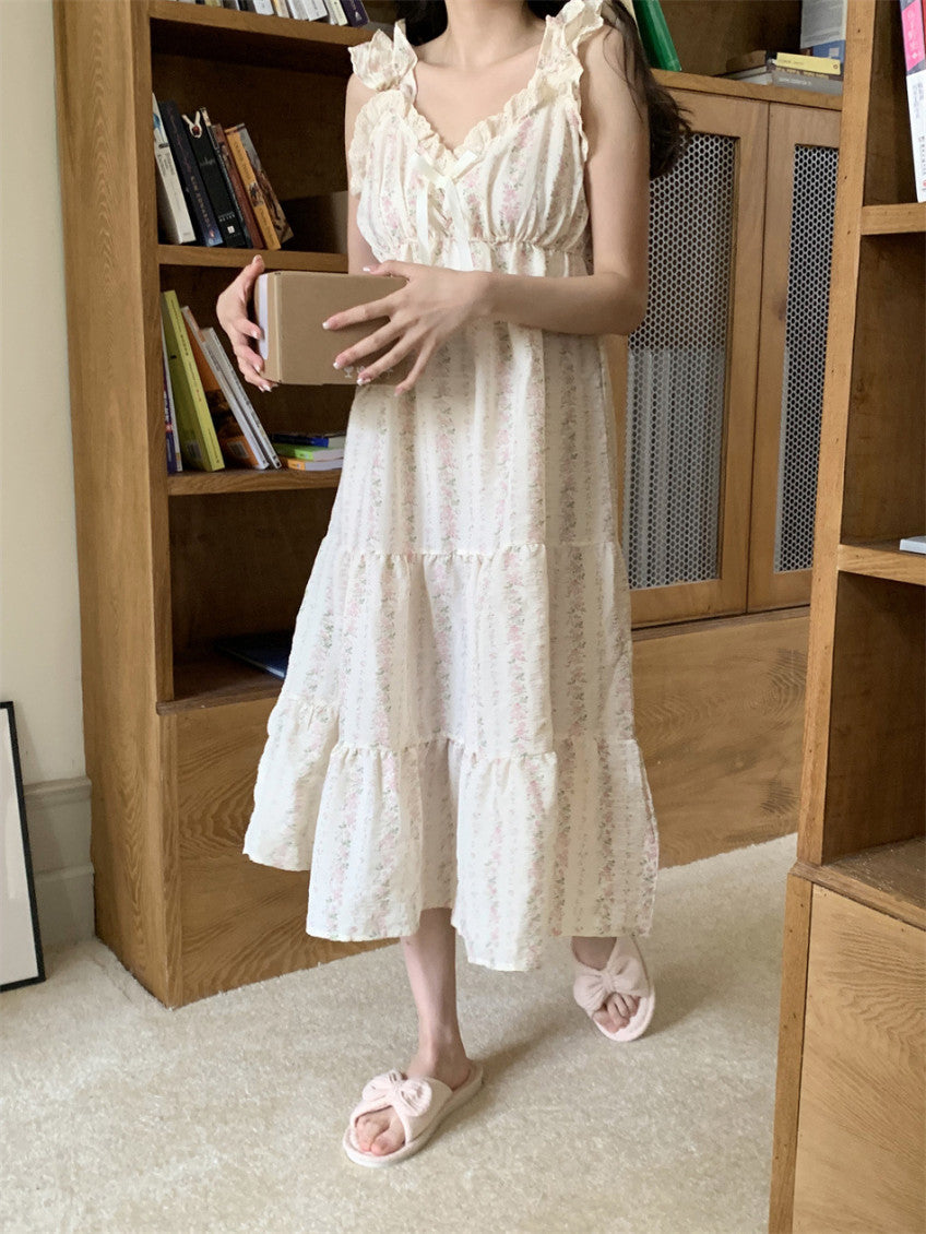 Floral Ruffle Pajama Dress (pink, blue)