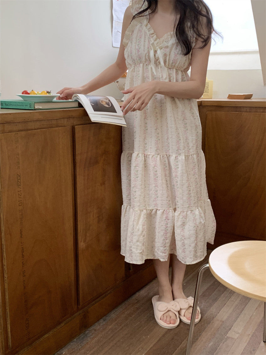 Floral Ruffle Pajama Dress (pink, blue)