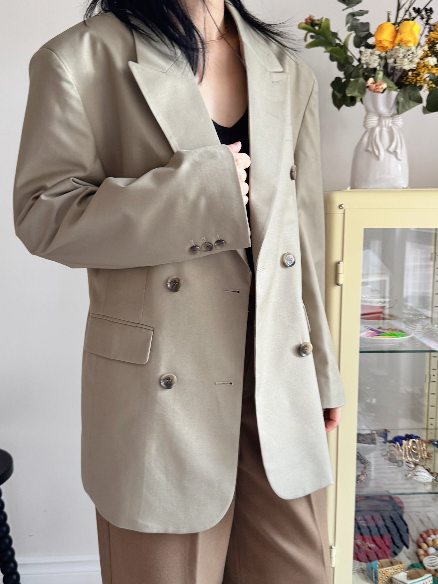 oversized double breasted blazer (pink,khaki,navy)