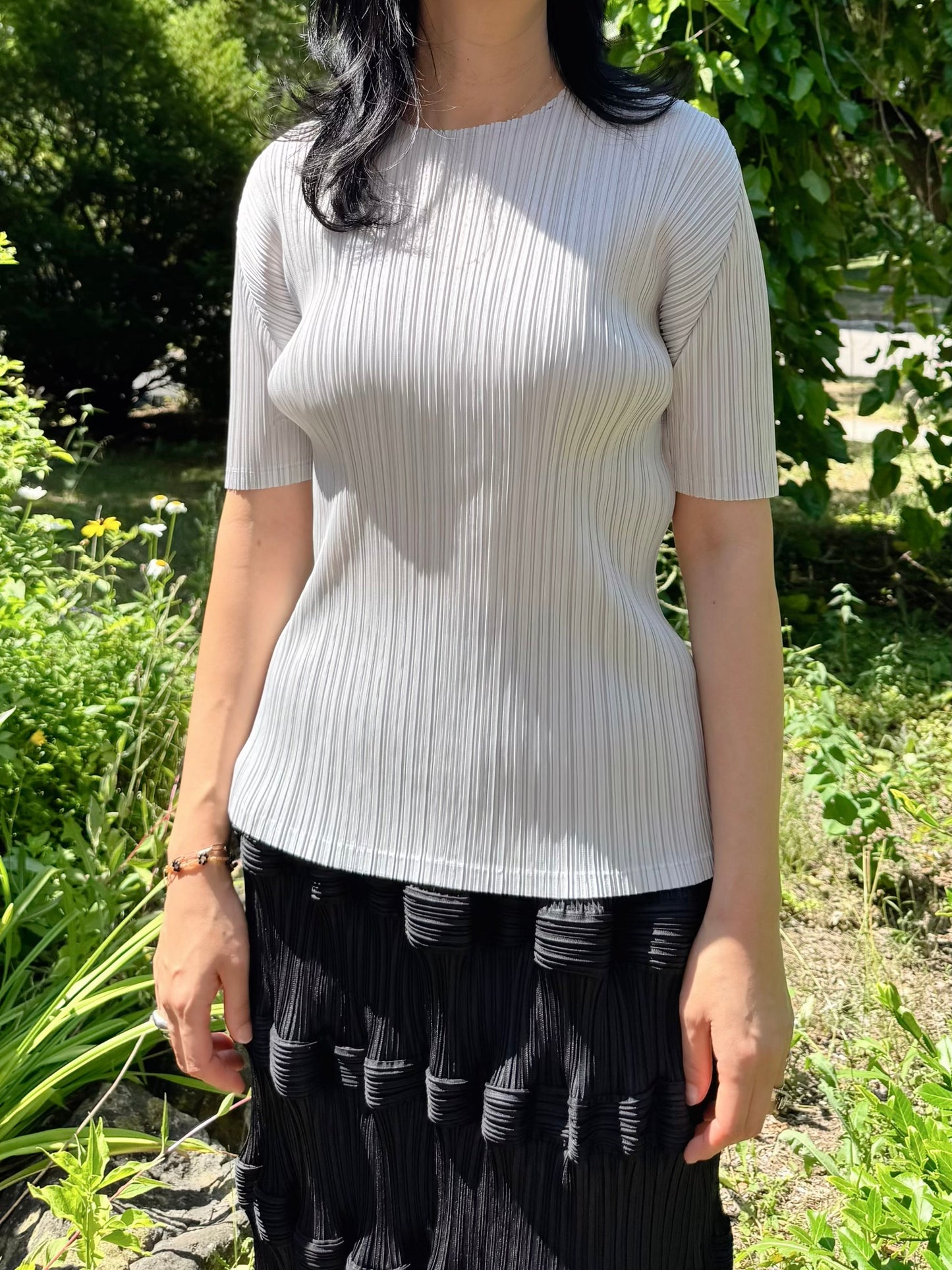 Pleats basic top (siver, navy, pink, gray khaki, ruby, white, black)