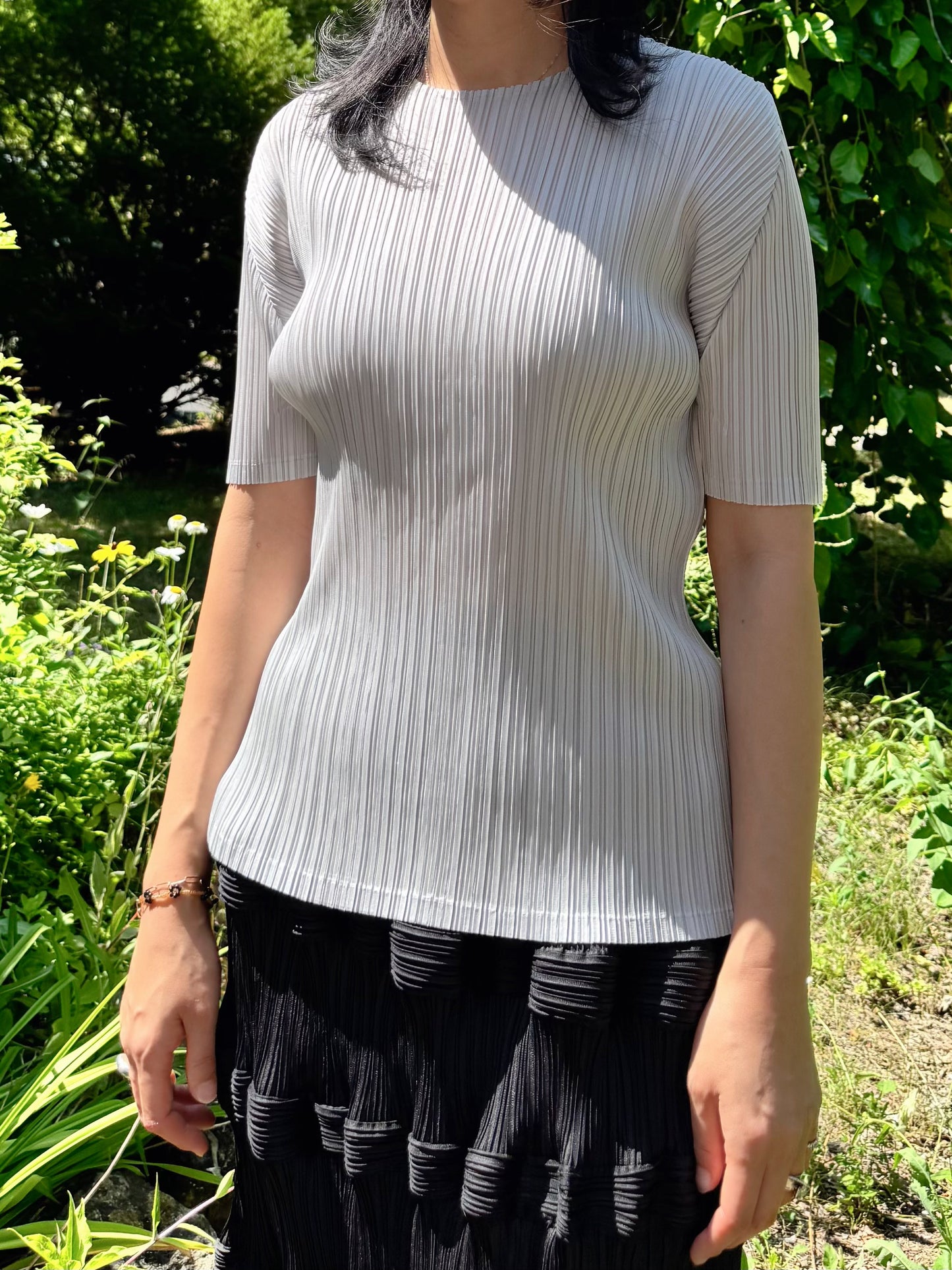 Pleats basic top (siver, navy, pink, gray khaki, ruby, white, black)