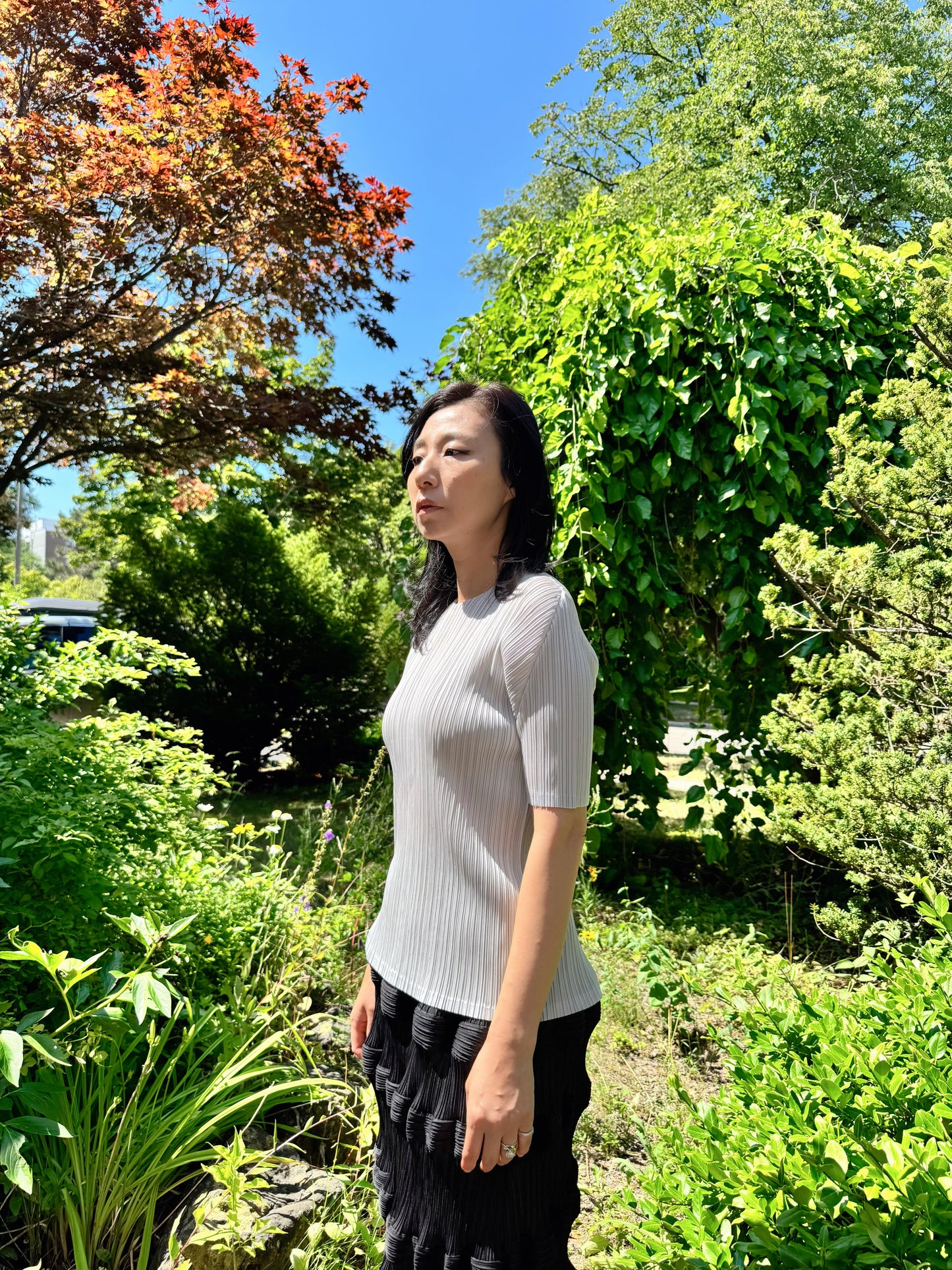Pleats basic top (siver, navy, pink, gray khaki, ruby, white, black)