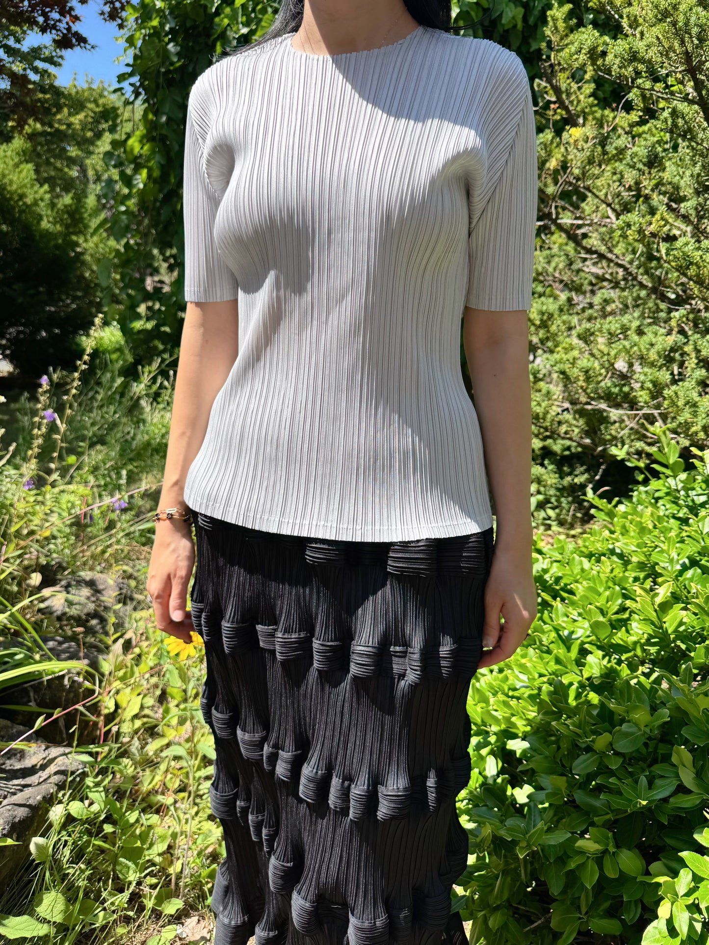 Pleats basic top (siver, navy, pink, gray khaki, ruby, white, black)