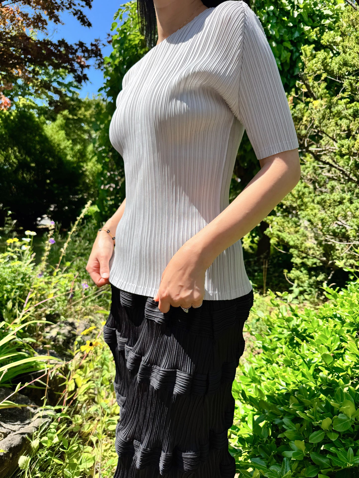 Pleats basic top (siver, navy, pink, gray khaki, ruby, white, black)