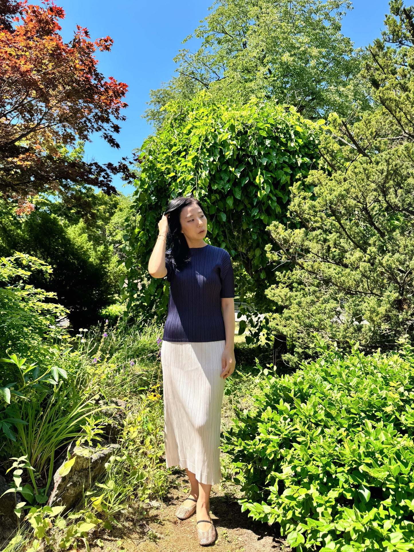 Pleats basic top (siver, navy, pink, gray khaki, ruby, white, black)