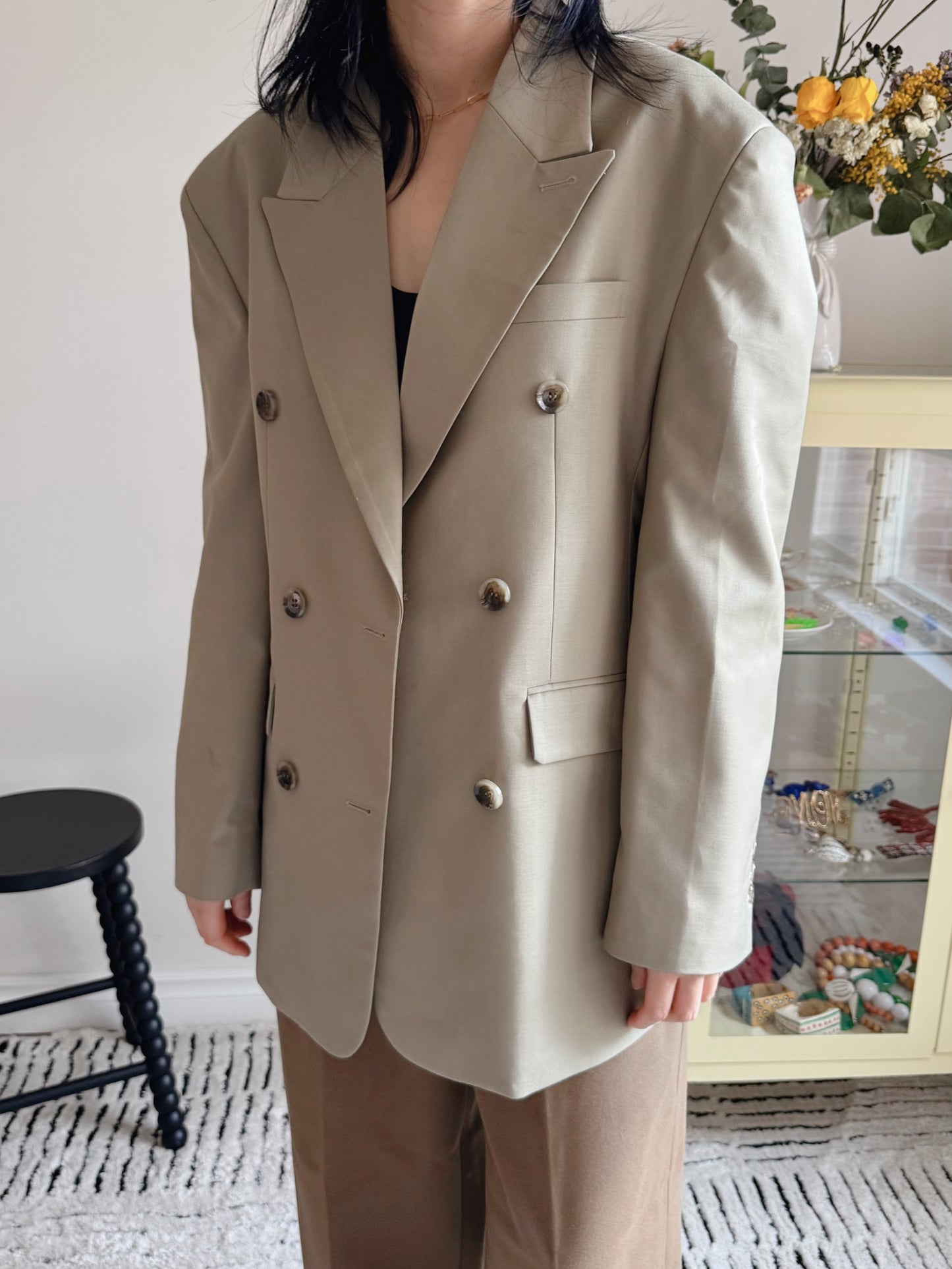 oversized double breasted blazer (pink,khaki,navy)
