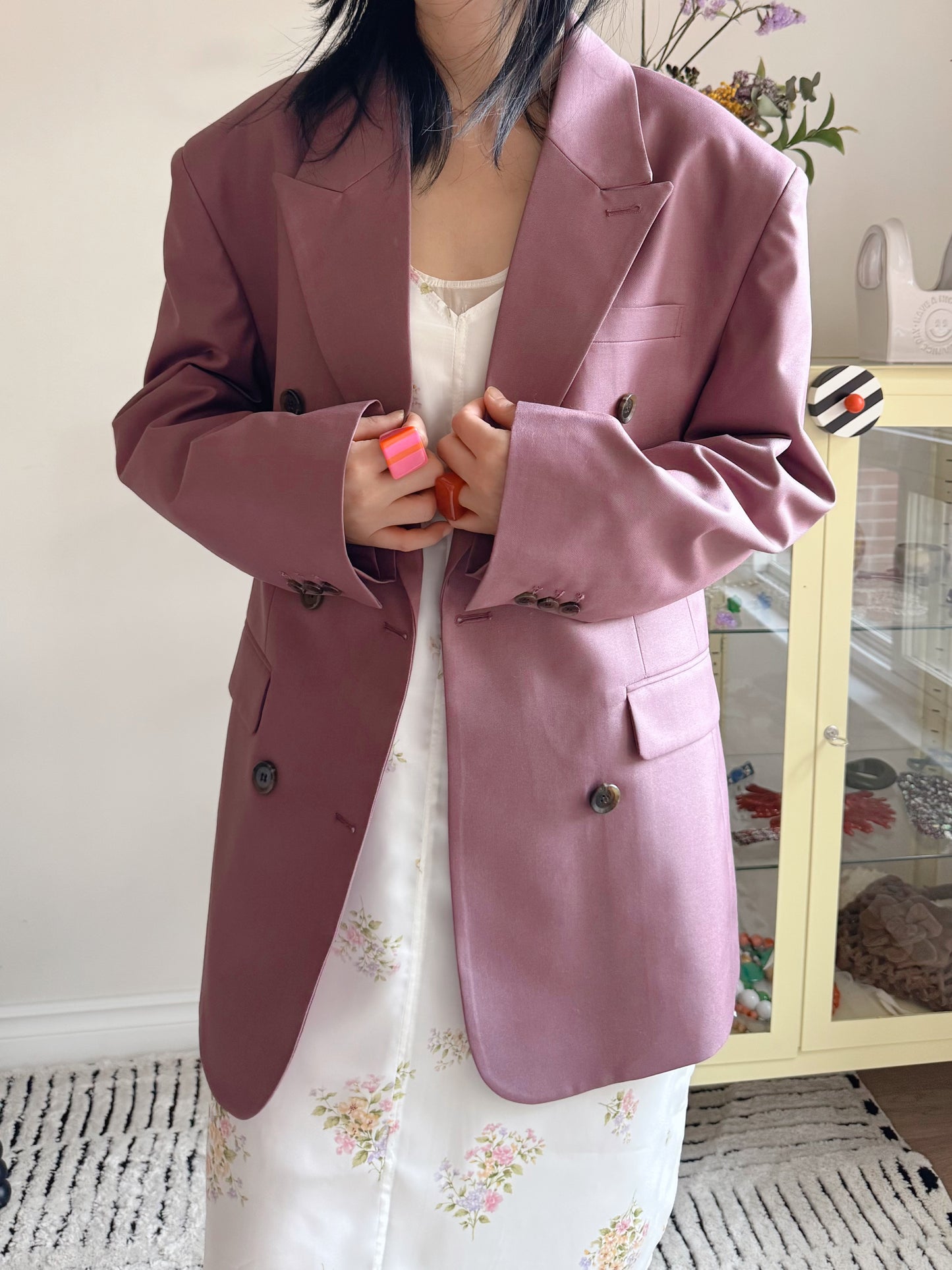 oversized double breasted blazer (pink,khaki,navy)
