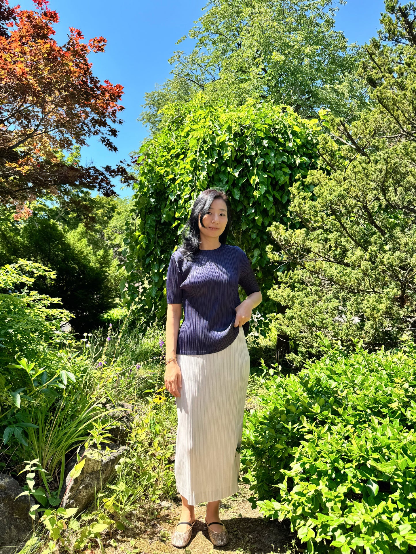 Pleats basic top (siver, navy, pink, gray khaki, ruby, white, black)
