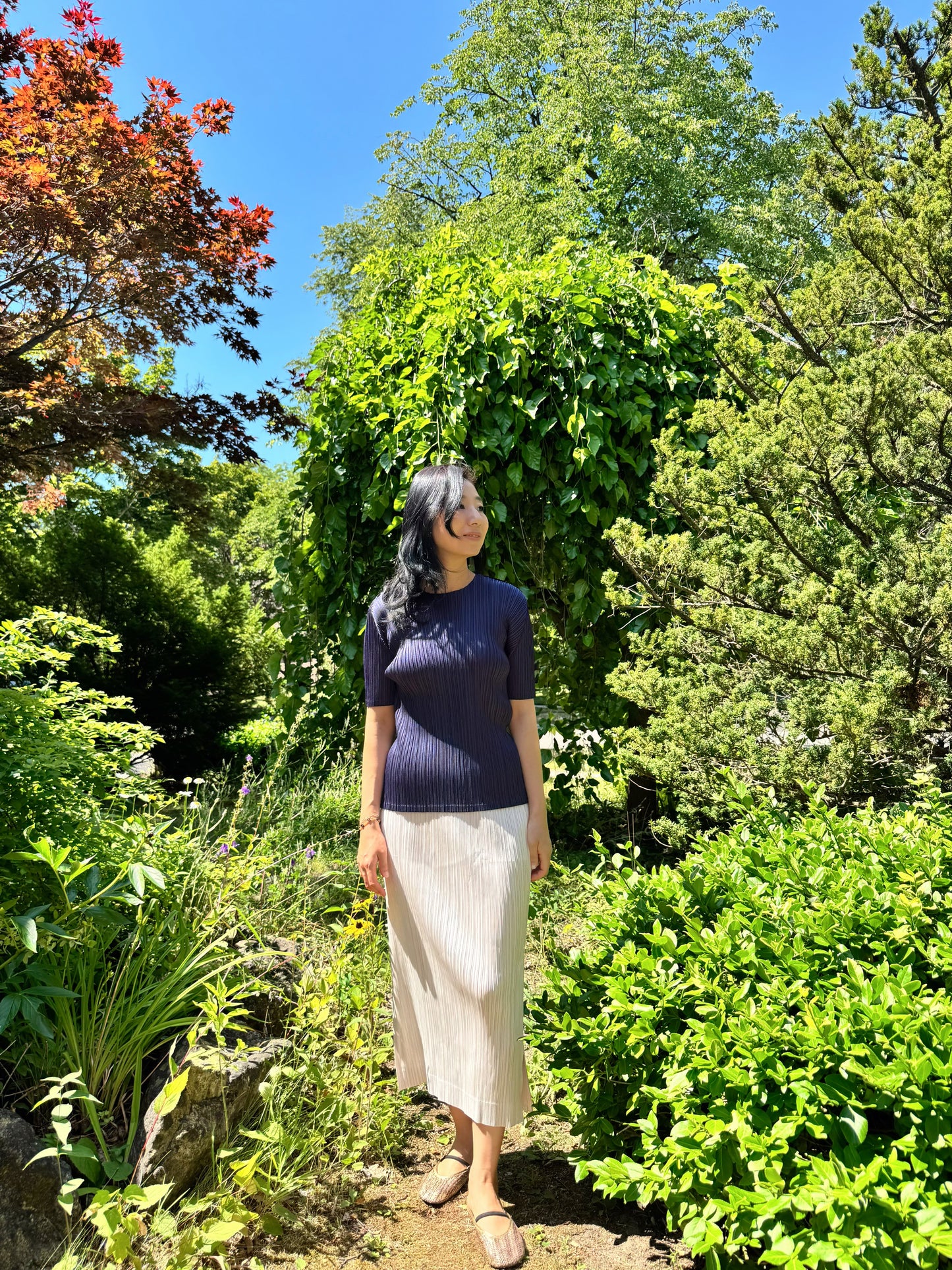 Pleats basic top (siver, navy, pink, gray khaki, ruby, white, black)