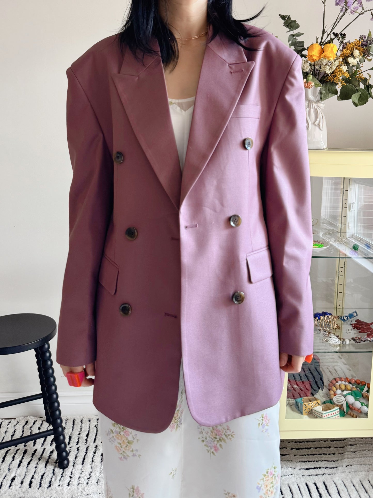 oversized double breasted blazer (pink,khaki,navy)