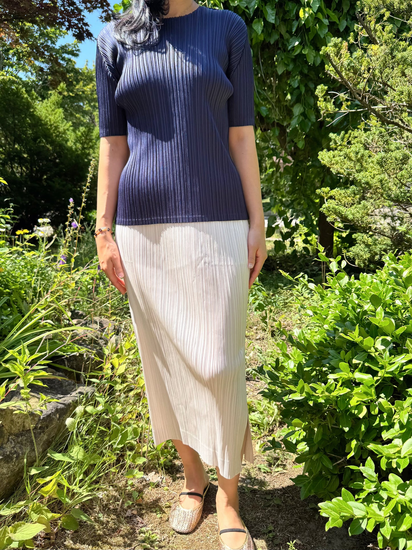 Pleats basic top (siver, navy, pink, gray khaki, ruby, white, black)