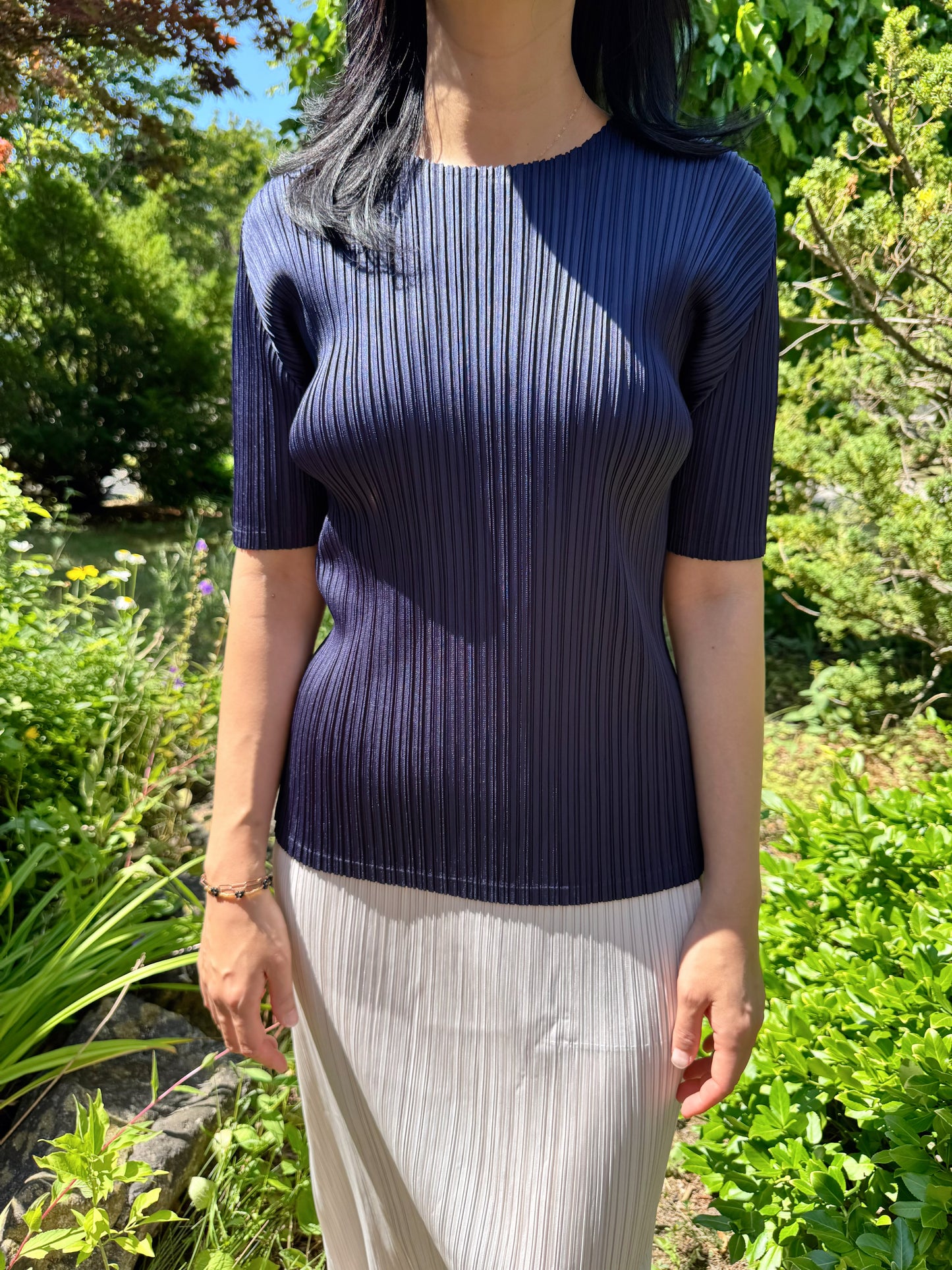 Pleats basic top (siver, navy, pink, gray khaki, ruby, white, black)
