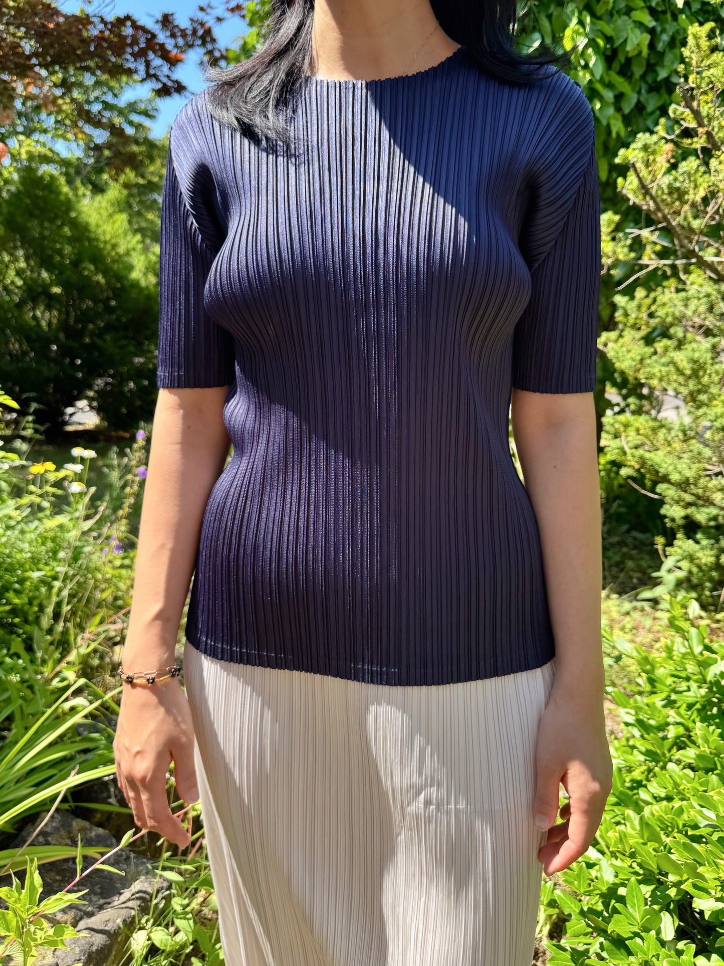 Pleats basic top (siver, navy, pink, gray khaki, ruby, white, black)
