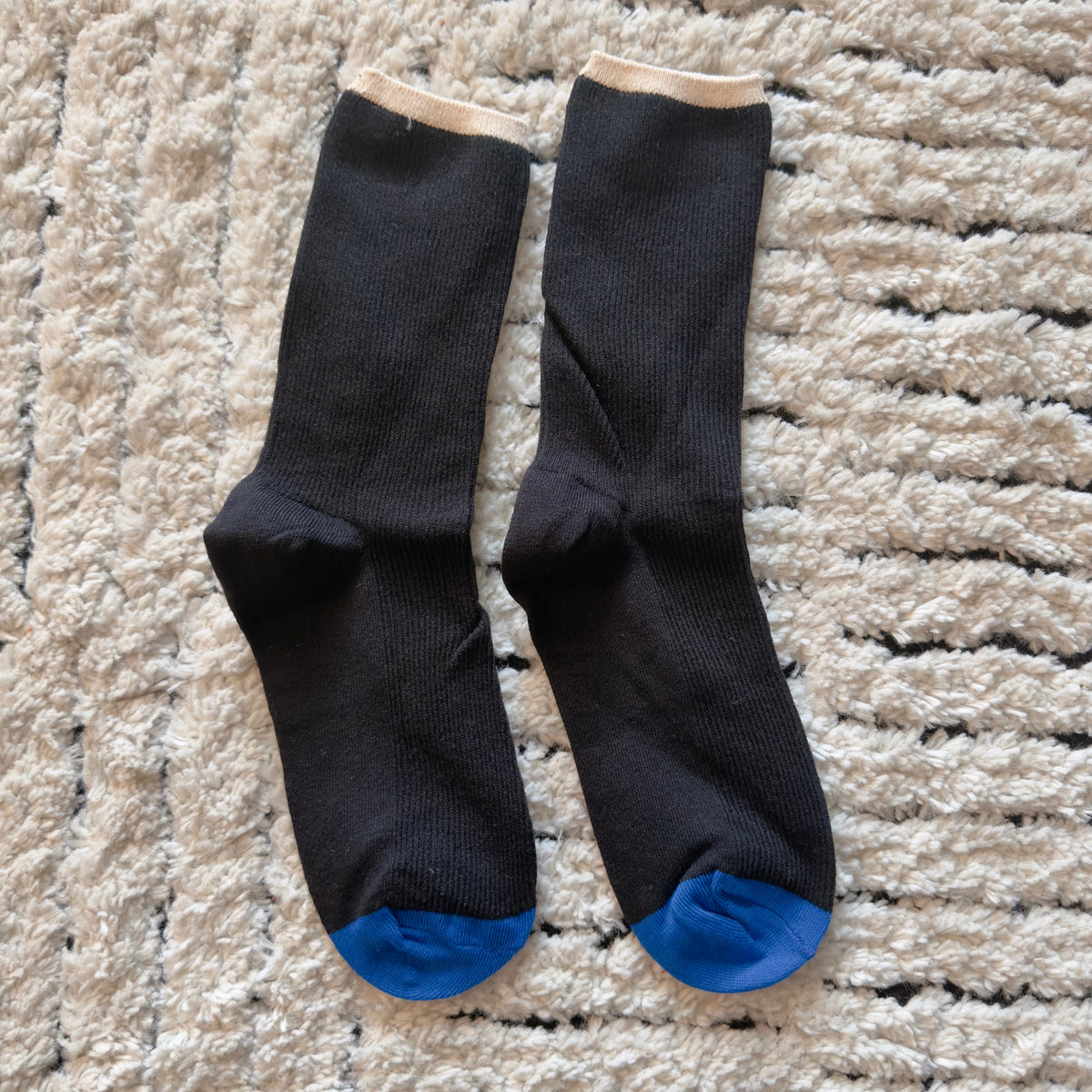 COLOR BLOCK RIBBED SOCK (Black,Ivory,Brown)