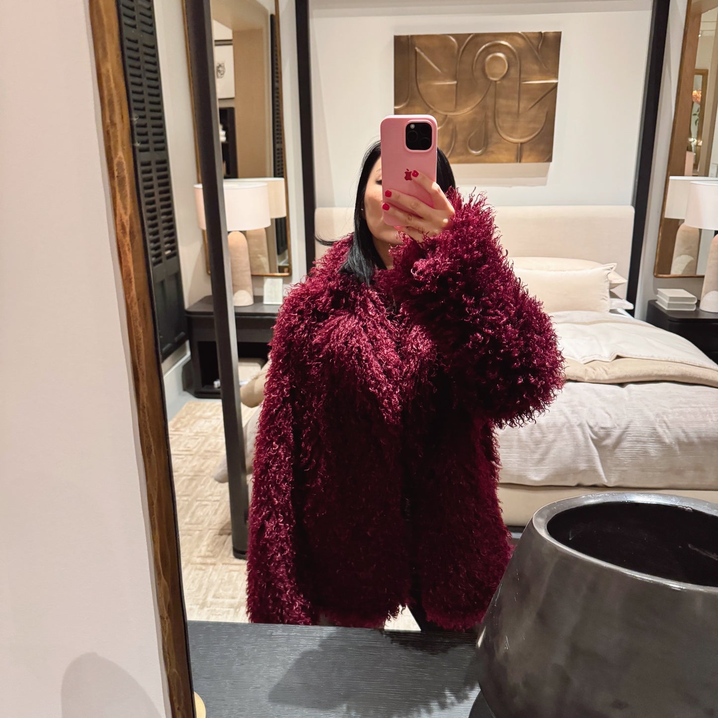 Burgundy Faux Fur Coat