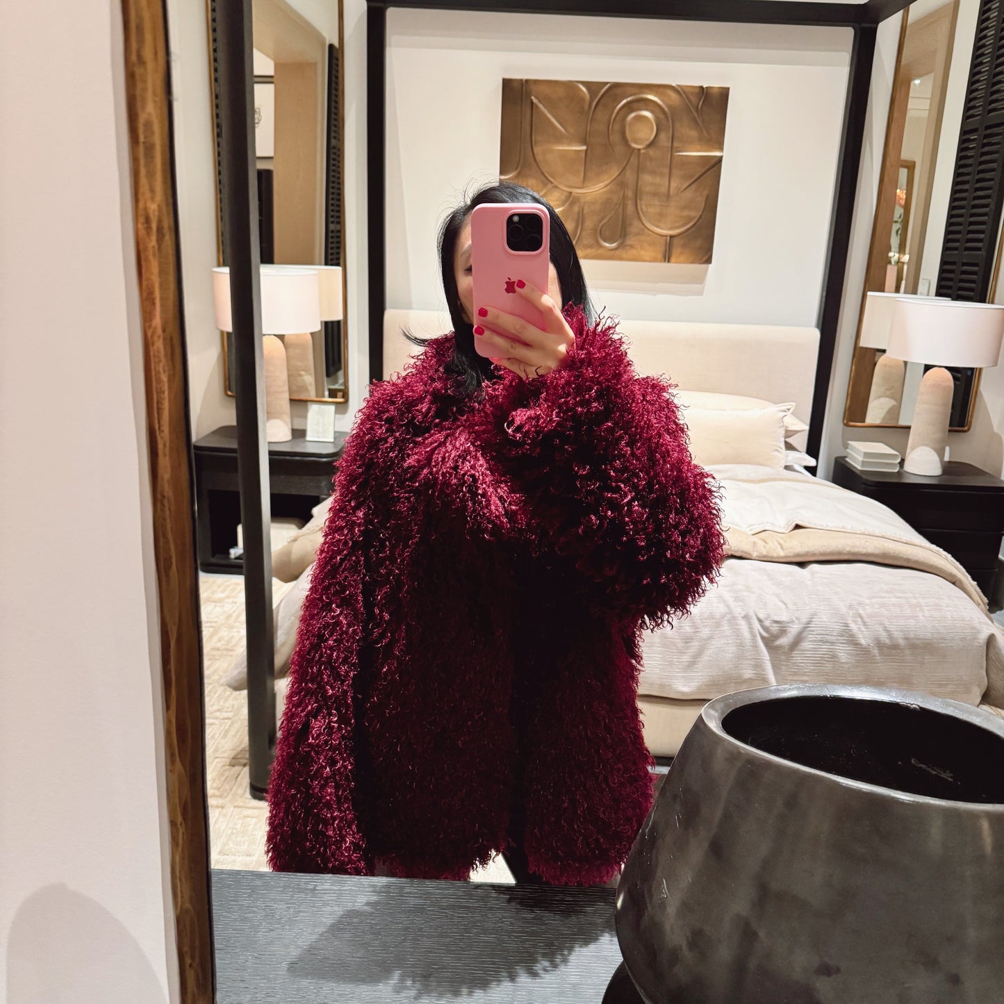 Burgundy Faux Fur Coat