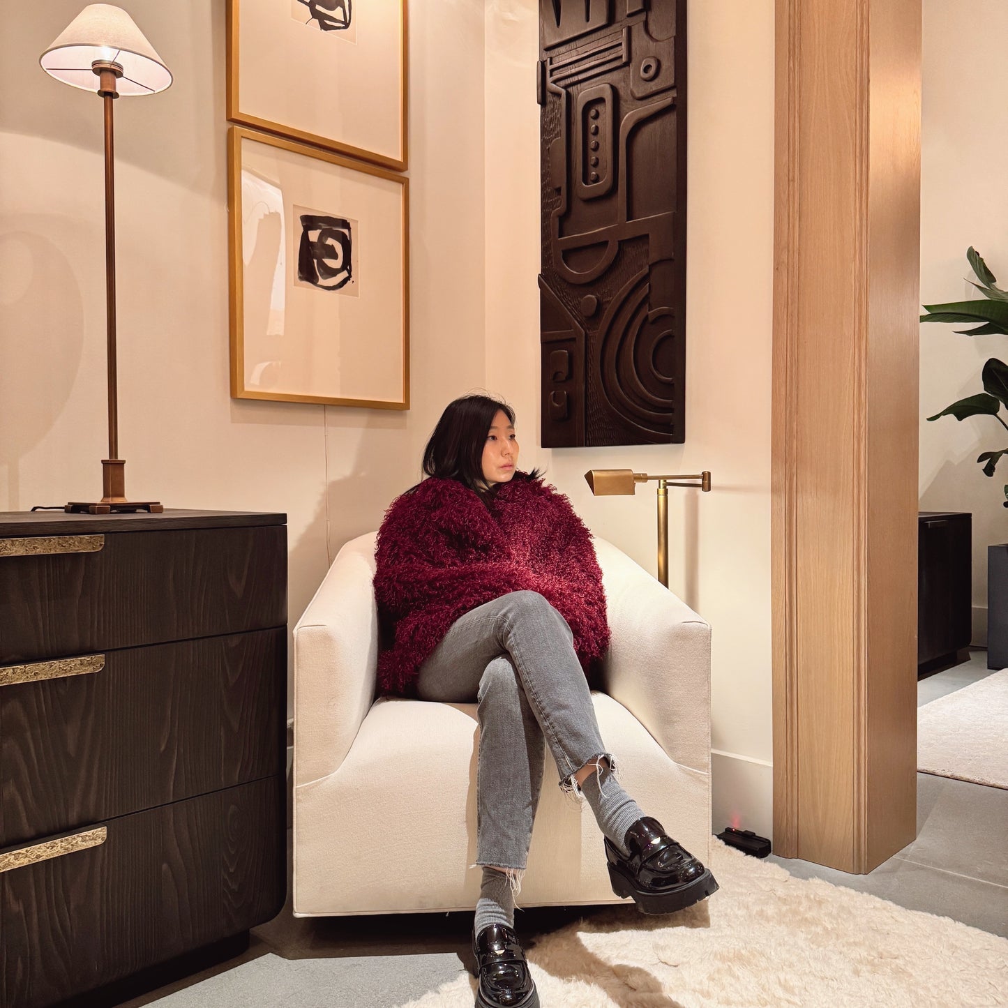 Burgundy Faux Fur Coat