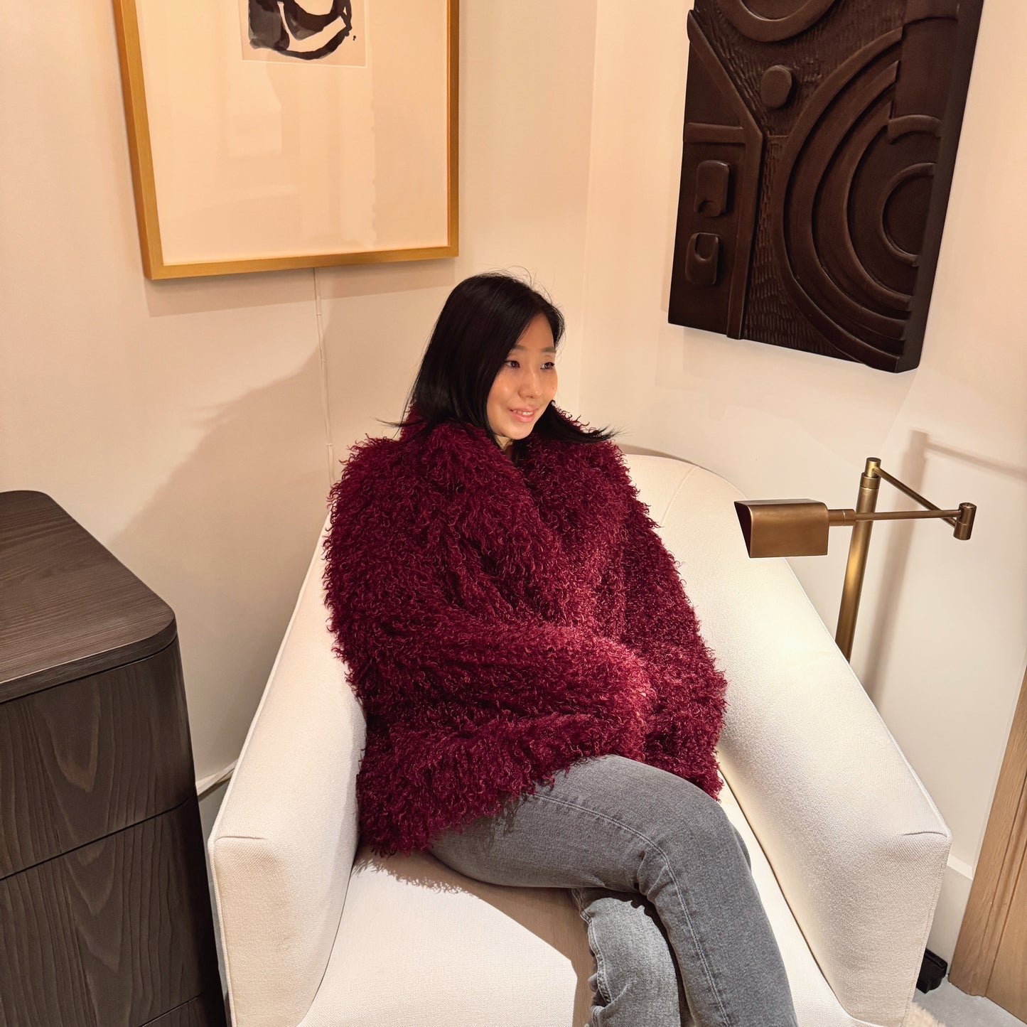 Burgundy Faux Fur Coat