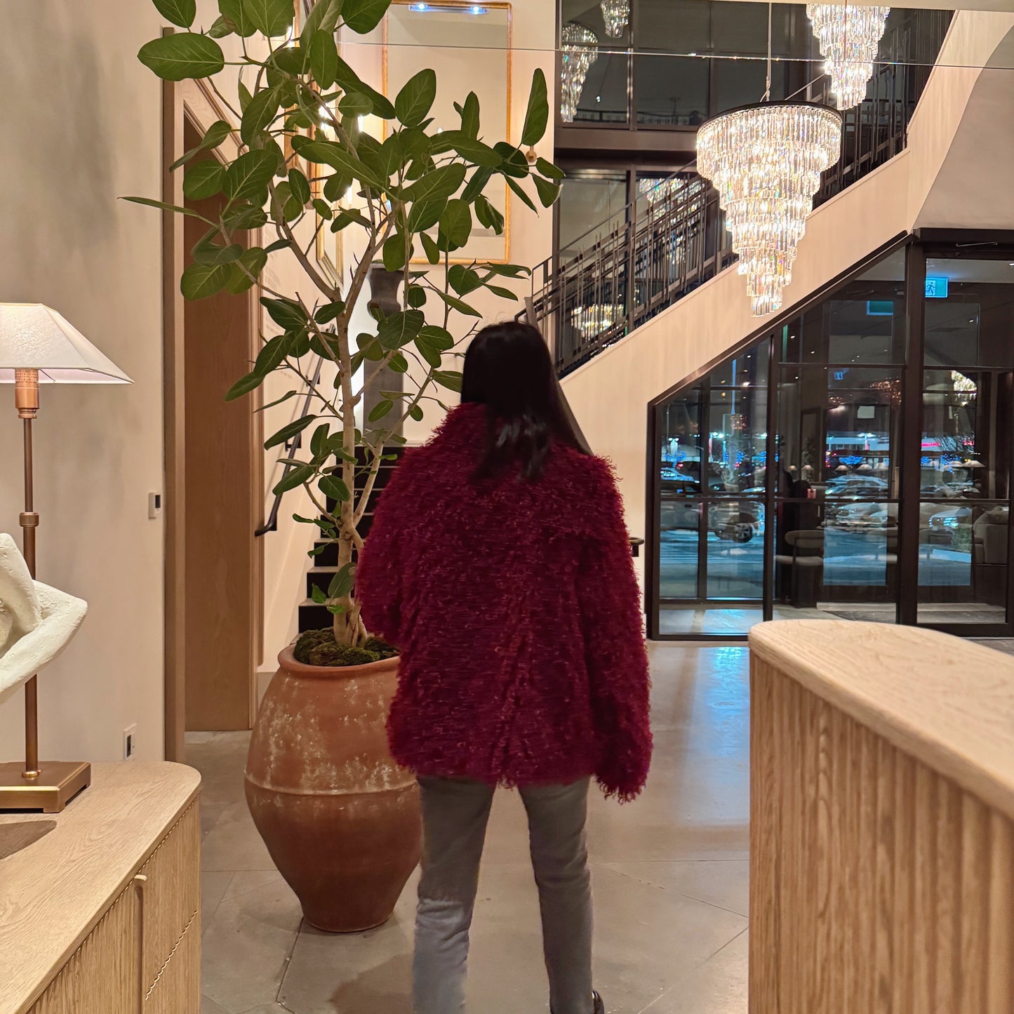 Burgundy Faux Fur Coat