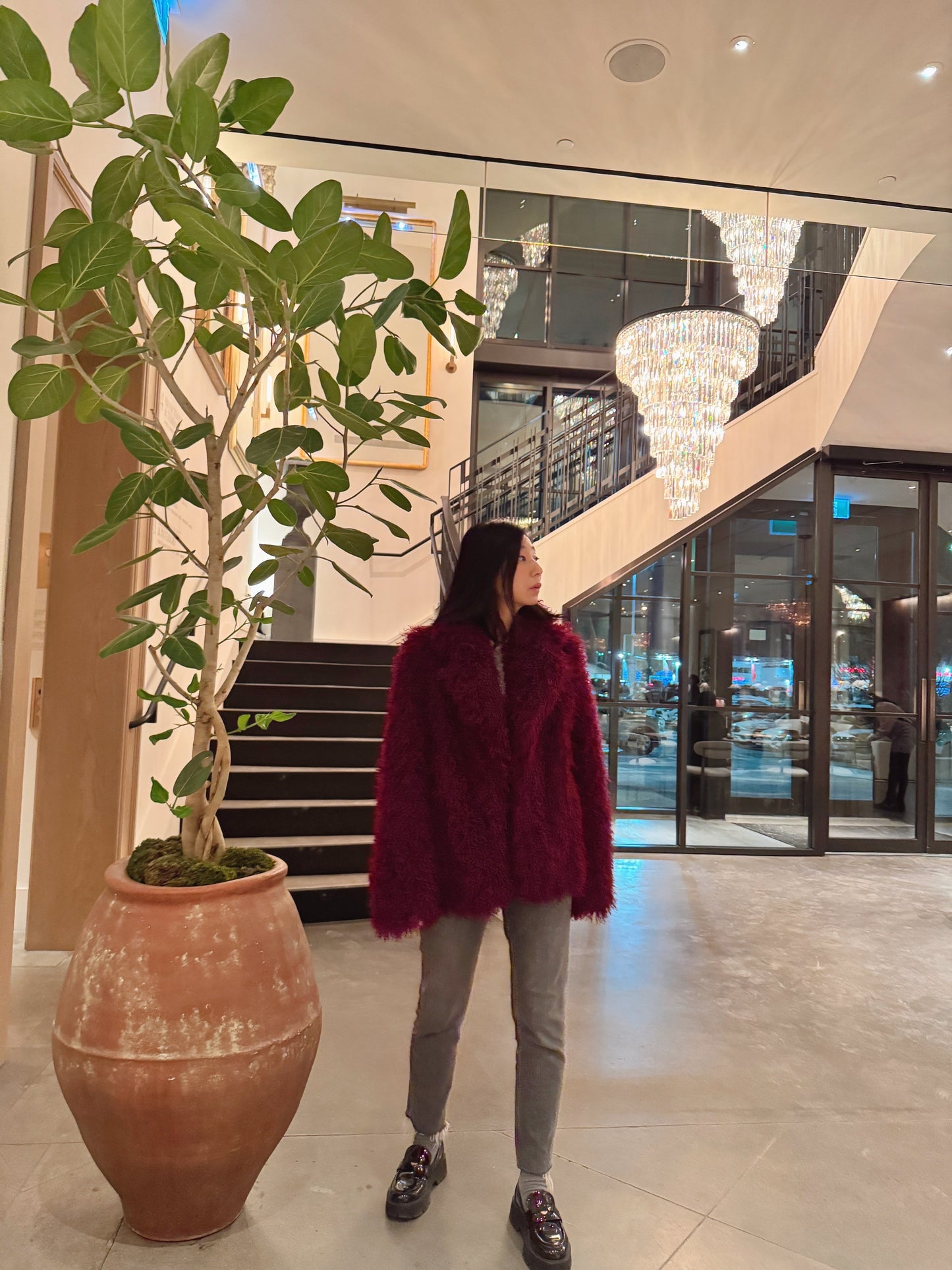 Burgundy Faux Fur Coat