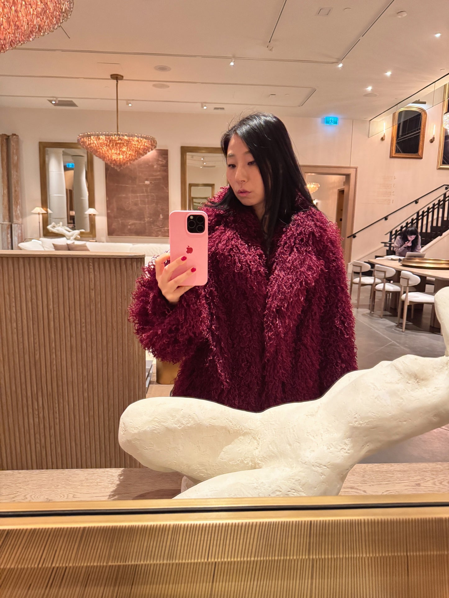 Burgundy Faux Fur Coat