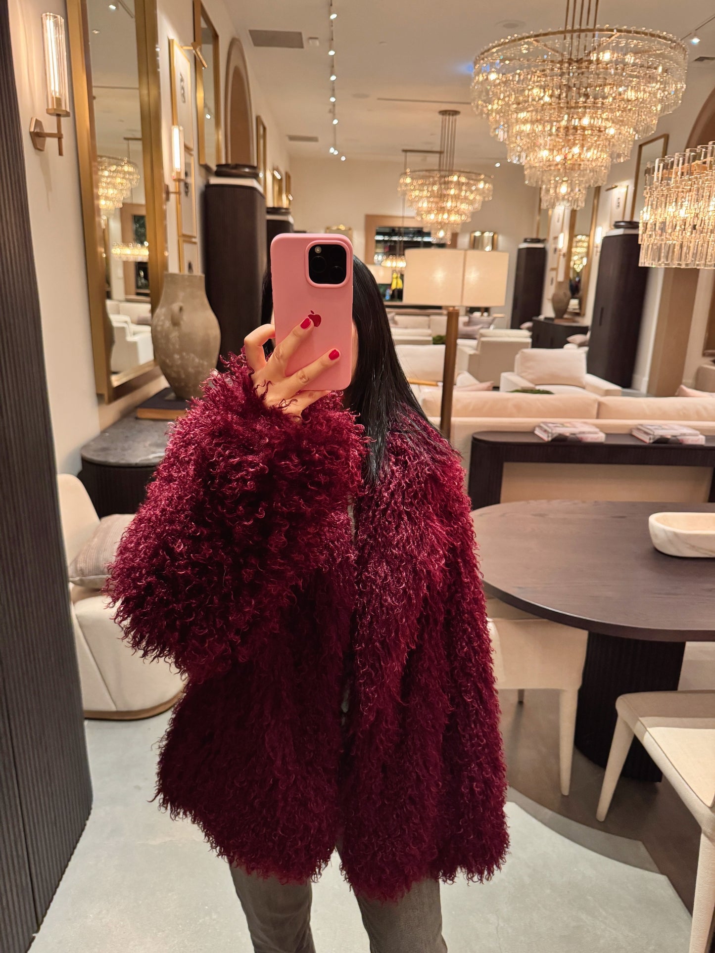 Burgundy Faux Fur Coat