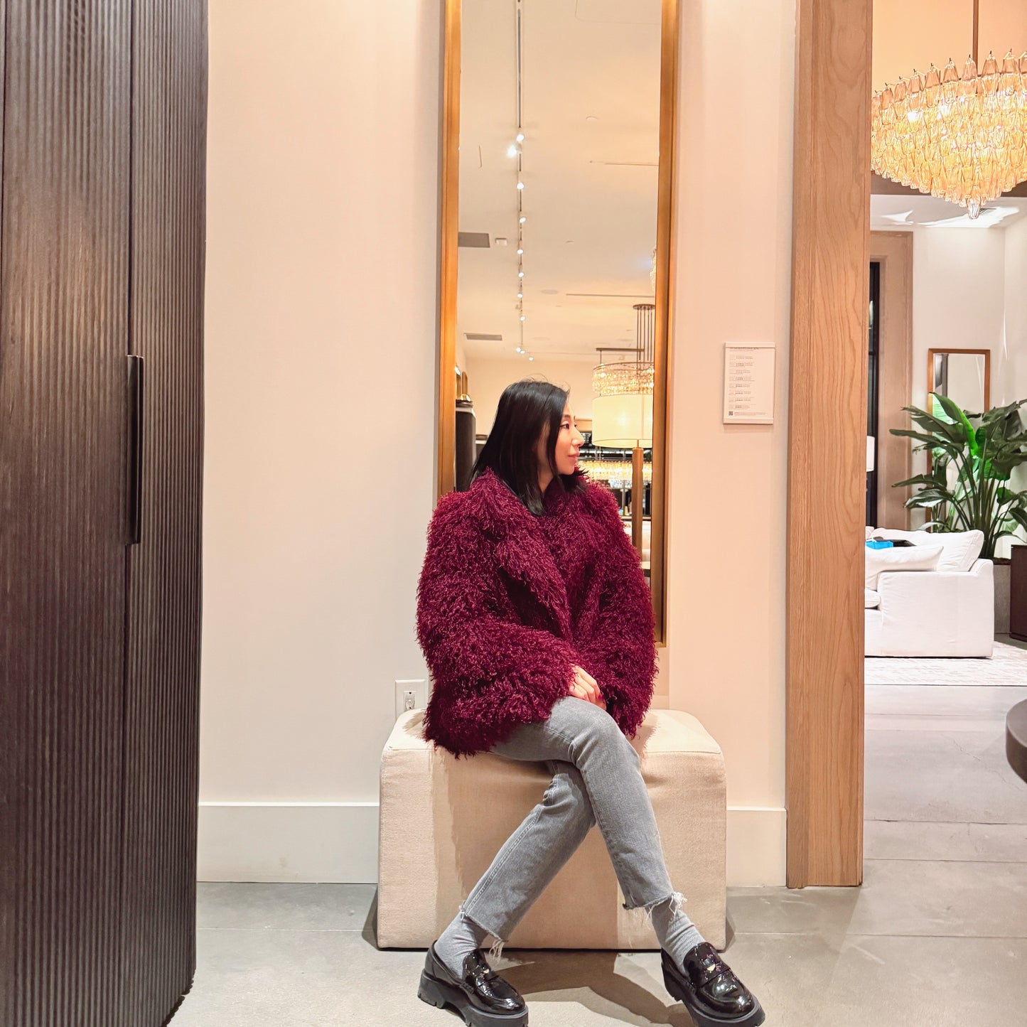 Burgundy Faux Fur Coat