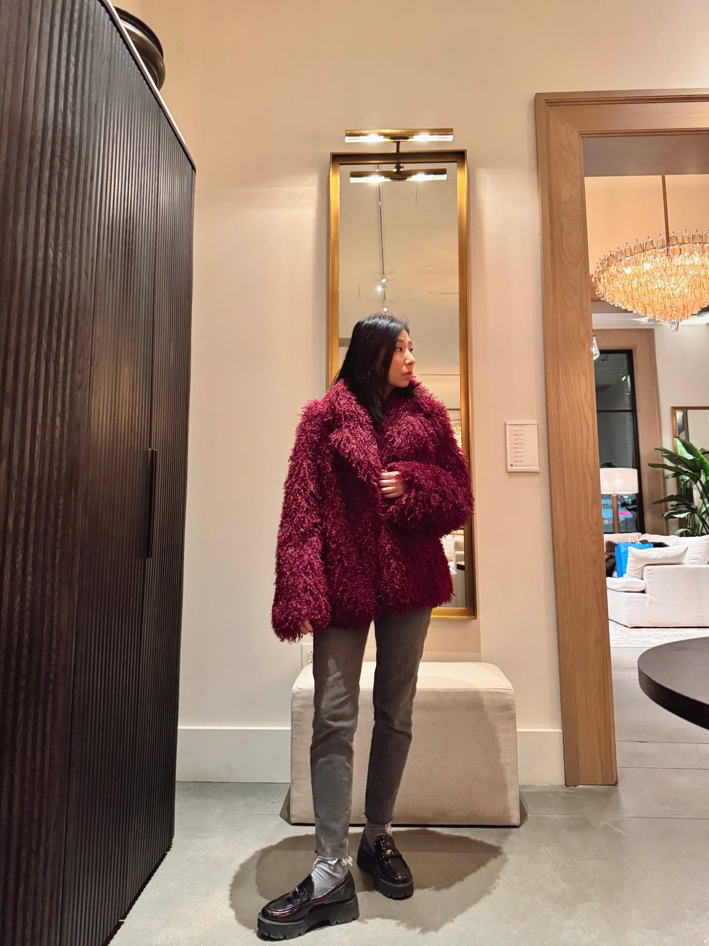 Burgundy Faux Fur Coat