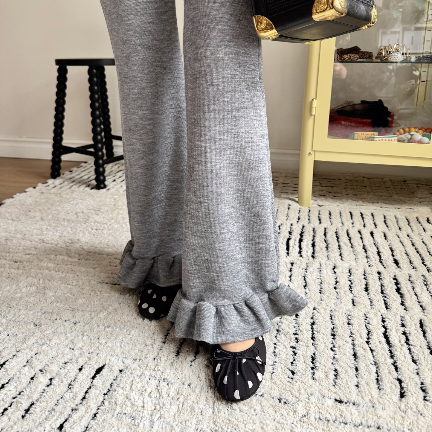 Frill  Bootcut Leggings (gray,black)