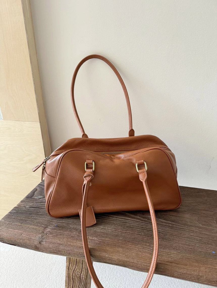 LEATHER SHOULDER BAG (brown, black)