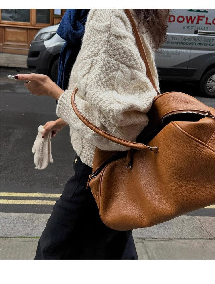 LEATHER SHOULDER BAG (brown, black)